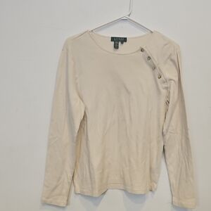 Polo by Ralph Lauren Cream Button Detail Long Sleeve Top